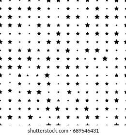 Geometric seamless halftone pattern with stars. Monochrome abstract vector texture.