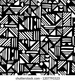 Geometric seamless hand draw Folk patter. Weave lines ornament