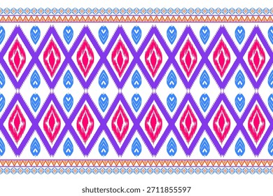 Geometric seamless ikat fabric pattern for carpets, ikat calico, calico, wallpaper, background, batik, wrapping, carpet, clothing, embroidery vector illustration for ikat textiles.
