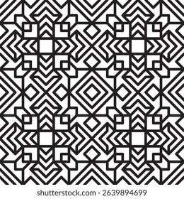 Geometric Seamless Line Art Pattern Black and White Monochromatic Design