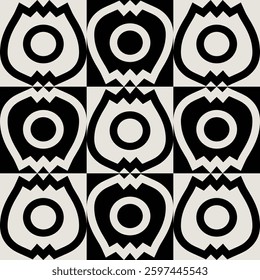 Geometric seamless mid-century floral pattern in black and white. Graphical illustration for a unique textiles and home décor.