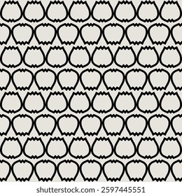 Geometric seamless mid-century floral pattern in black and white. Graphical illustration for a unique textiles and home décor.
