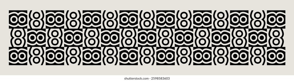 Geometric seamless mid-century pattern with simple retro shapes in black and white. Graphical illustration for a unique textiles and home décor.
