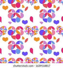 Geometric seamless minimalistic pattern at bauhaus style with simple shapes and hearts. st. Valentine's day concept.