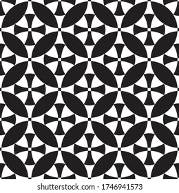 Geometric seamless monochrome pattern. Tileable background. White and black lattice of crosses and circles.