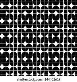 Geometric seamless mosaic tiles pattern, vector background in retro style, black and white. 