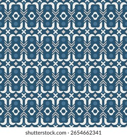 Geometric Seamless Ornament Pattern with Dark Blue and Beige Color Combination