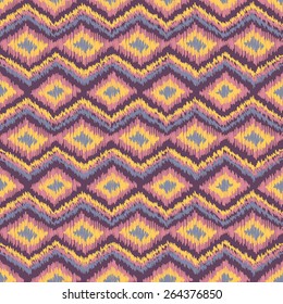 Geometric seamless ornamental background with zigzag line and rhombus in vintage colors. Ethnic textile pattern. Tribal texture. Vector.