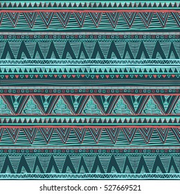 Geometric seamless ornamental background with zigzag line and rhombus. Ethnic textile pattern. Tribal texture. Vector art