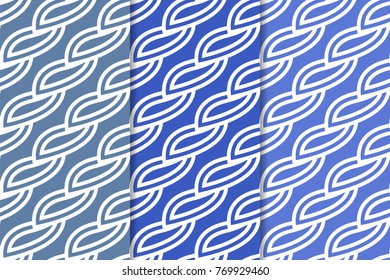 Geometric seamless ornaments. Set of blue vertical seamless patterns for textile, paper, wallpapers and fabrics.