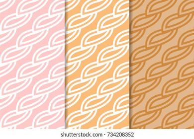 Geometric seamless ornaments. Set of orange seamless patterns for textile, paper, wallpapers and fabrics.