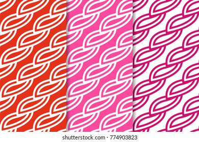 Geometric seamless ornaments. Set of red seamless patterns for textile, paper, wallpapers and fabrics.