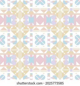 Geometric seamless pastel African Moroccan pattern. Pillow case textile. Ethnic carpet. Aztec style. Mosaic on the tile, majolica. Ancient interior. Asian rug. Tribal vector ornament.