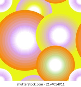 Patrón geométrico sin soldadura. Fondo retro colorido de los años 70. Círculo de diferente tamaño. Ilustración vectorial. Como pañal, tela textil, papel de envoltura, impresión de ropa. Efecto ligero 