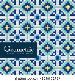 Geometric seamless pattern. 3D islamic or arabian weave motif. Vector geometrical ceramic background.