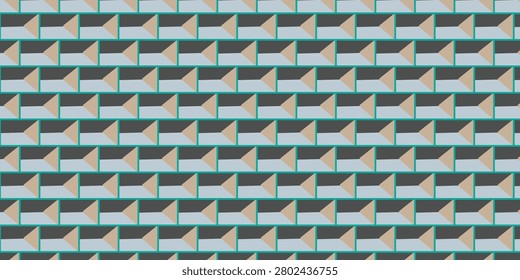 Geometric seamless pattern with 3D isometric blocks, modern architectural abstract background, teal and grey repeating vector texture for wallpaper