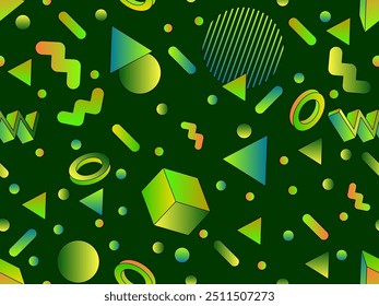 Patrón geométrico sin fisuras con Formas 3d en estilo de los años 80. Patrón geométrico de gradiente colorido en estilo isométrico. Diseño de productos promocionales, papel de embalaje e impresión. Ilustración vectorial
