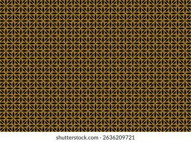 Patrón geométrico sin fisuras con 4 flores de pétalo y trigo de cruce. Diseño elegante de oro moderno sobre fondo negro, ideal para textiles, decoración o fondos con estilo. Estética gráfica.