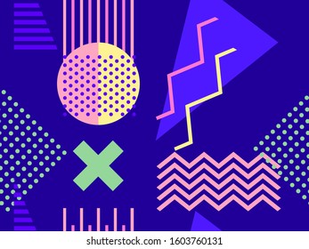 Geometric seamless pattern in 80s memphis style. Trend colors. Vector illustration