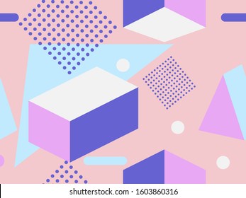 Geometric seamless pattern in 80s memphis style. Trend colors. Vector illustration
