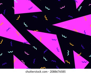 Geometric seamless pattern in 80s memphis style. Colorful background with geometric shapes. Design for promotional products, wrapping paper, brochures and printing. Vector illustration