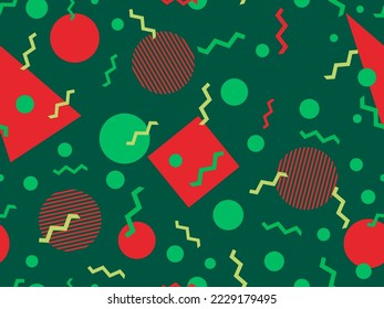 Patrón geométrico sin fisuras en el estilo memphis de los años 80. Fondo colorido con formas geométricas. Diseño para productos promocionales, papel de embalaje, folletos e impresión. Ilustración del vector