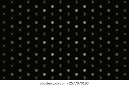 Geometric seamless pattern with abstract 8 fold flower in brown n blue on black background. Vector illustration. For masculine male shirt lady dress cloth textile decoration all over print 