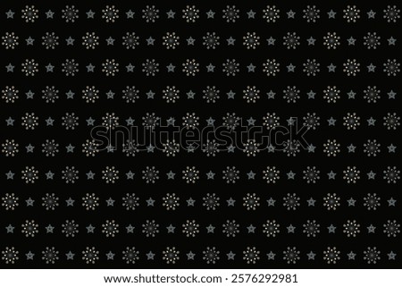 Geometric seamless pattern with abstract 8 and 5 fold flower in gold brown n blue on black background. Vector illustration. For masculine male shirt lady dress cloth textile all over print