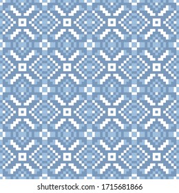 Geometric seamless pattern. Abstract geometric background blue color. Vector illustration. Monochrome repeating texture. Elegant ornament. Modern design paper, wallpaper, textile, cover, print. Stock.