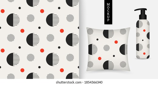 Geometric seamless pattern. Abstract background with circles. Repeating texture. Vector illustration geometric shapes and lines. Modern ornament. Design textile, paper, wallpaper, fabric. Mockup.