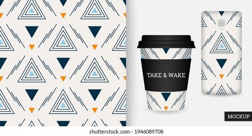 Geometric seamless pattern. Abstract background with triangles. Repeating texture. Vector illustration with geometric shapes. Modern ornament. Design paper, wallpaper, fabric. Mockup.