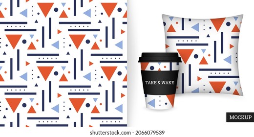 Patrón geométrico sin soldadura. Fondo abstracto con formas geométricas coloridas. Ornamento con triángulos, círculos. Textura repetitiva. Ilustración vectorial. Papel de diseño, papel pintado, tela. Camionetas.
