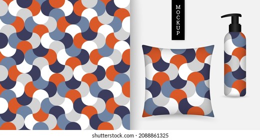 Geometrisches nahtloses Muster. Abstrakter Hintergrund mit bunten geometrischen Formen. Modernes Ornament. Wiederholung der Textur. Vektorgrafik. Tapete, Tapete, Textilien, Stoff. Geh nach oben.