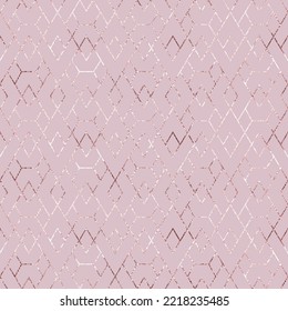 Geometric seamless pattern. Abstract background. Modern geometry texture. Repeated rose gold color lattice. Repeating glam geometric wallpaper for design prints. Repeat geo patern. Vector illustration