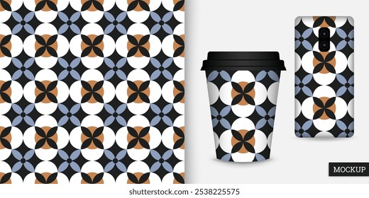 Geometric seamless pattern. Abstract background with colorful geometric shapes. Repeating texture. Vector illustration. Design for paper, wallpaper, fabric. Mockup.