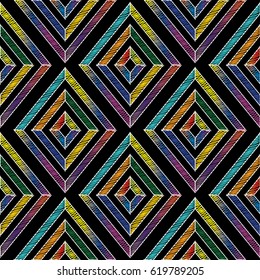 Geometric seamless pattern. Abstract background wallpaper with colorful tile embroidery grunge  rhombus