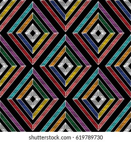 Geometric seamless pattern. Abstract background wallpaper with colorful  embroidery grunge  rhombus
