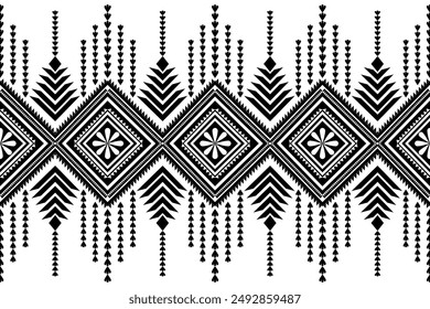 Geometric seamless pattern abstract black and white. Ethnic ornamental Tribal Navajo fabric cloth. Aztec folk motifs design for background, cloth, sarong, batik, wrapping, wallpaper