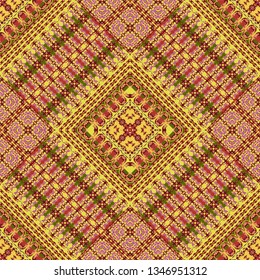 Geometric seamless pattern. Abstract colorful shawl with ethnic fashion pattern. Vintage summer bright crazy panno. 