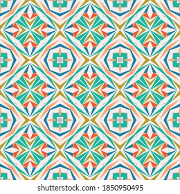 Patrón geométrico sin soldadura, fondo colorido abstracto, impresión de moda con formas pequeñas, textura vectorial para textil, tela, papel tapiz, papel envolvente.