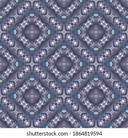 Geometrisches, nahtloses Muster, abstrakter bunter Hintergrund, trendiger Ornament, kleine Formen im Modedruck, Vektorstruktur für Textilien, Stoff, Dekoration.