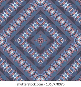Geometrisches, nahtloses Muster, abstrakter bunter Hintergrund, trendiger Ornament, Vektorstruktur vor Textilien, Stoff, Dekoration.