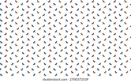 Geometric seamless pattern with abstract flying Yang seed or winged seed  in red orange blue n dark on white background. Vector illustration, for masculine shirt lady dress cloth cover decoration 