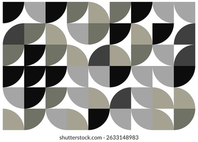 Geometric seamless pattern with abstract half circles in neutral tones on white background.