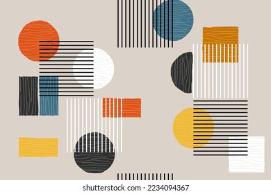 Geometric seamless pattern abstract lines, blots of shapes in artistic style. Drawing minimalist art compositions with hand painted background. bright sketch