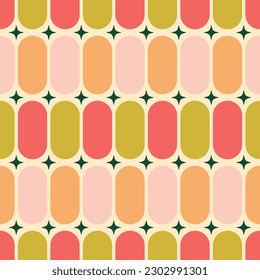 geometric seamless pattern with abstract Minimal elegant circle shapes in vibrant colors. Modern minimalist mid century style vector wall art for fabric, wallpaper or wrapping.