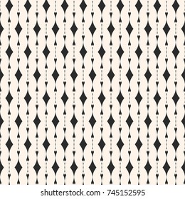 Geometric seamless pattern. Abstract monochrome background with vertical lines, curved shapes, rhombuses. Elegant texture, art deco style. Design for decor, prints, fabric, textile. Stock vector