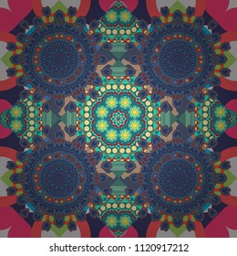 Geometric seamless pattern. Abstract mosaic vector background. Design elements. Sketch in violet, blue and pink colors.