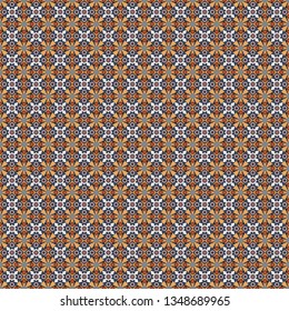 Geometric seamless pattern. Abstract mosaic vector background. Sketch in blue, gray and orange colors. Design elements.