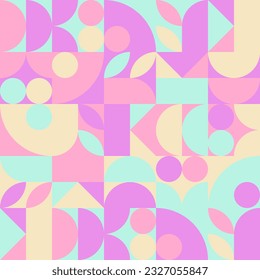 Geometric Seamless Pattern Abstract Mosaic Ornament Decorative Wall Background Modern Pop Art Vector Mint Pink Purple Color. SSTKBold